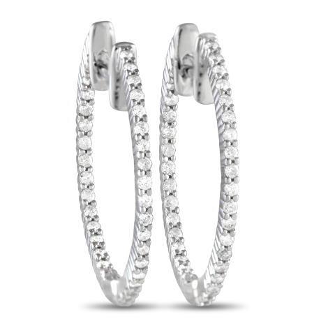 LB Exclusive 14K White Gold 0.55ct Diamond Inside-Out Hoop Earrings