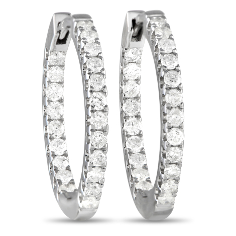 LB Exclusive 14K White Gold 1.0ct Diamond Inside-Out Hoop Earrings