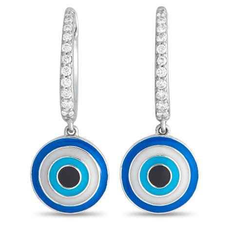 LB Exclusive 14K White Gold 0.22 ct Diamond Evil Eye Drop Earrings