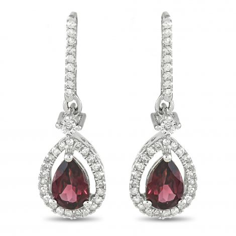 LB Exclusive 14K White Gold 0.20 ct Diamond 1.10 ct Garnet Drop Earrings