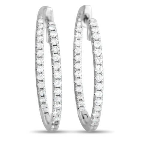 LB Exclusive 14K White Gold 1.0ct Diamond Inside-Out Hoop Earrings