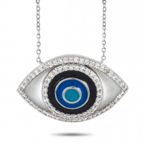 LB Exclusive 14K White Gold 0.40 ct Diamond Evil Eye Pendant Necklace