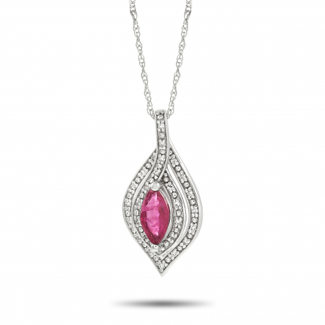 LB Exclusive 14K White Gold 0.08ct Diamond and Ruby Necklace 