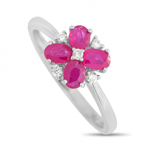 LB Exclusive 14K White Gold 0.08 ct Diamond and Ruby Ring