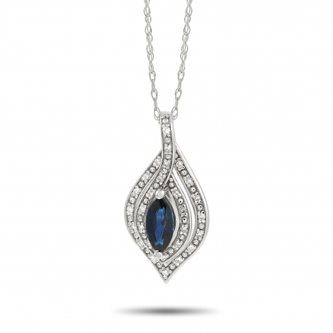 LB Exclusive 14K White Gold 0.08ct Diamond and Sapphire Necklace 