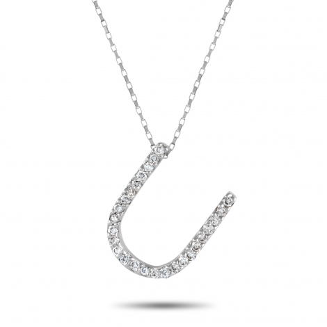 LB Exclusive 14K White Gold 0.17ct Diamond “U” Initial Necklace 