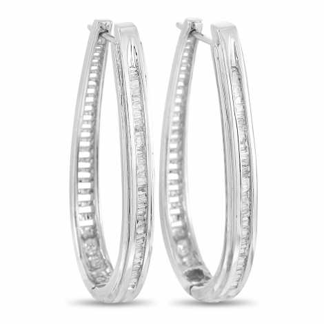 LB Exclusive 14k White Gold 0.50 ct Diamond Hoop Earrings