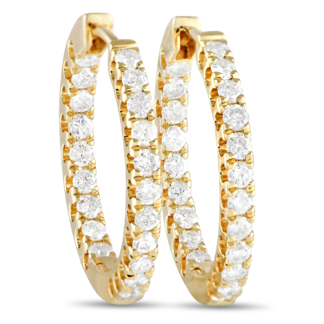 LB Exclusive 14K Yellow Gold 1.0ct Diamond Inside-Out Hoop Earrings