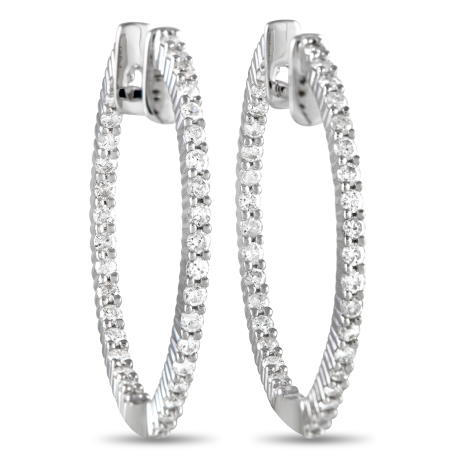 LB Exclusive 14K White Gold 1.0ct Diamond Inside-Out Hoop Earrings