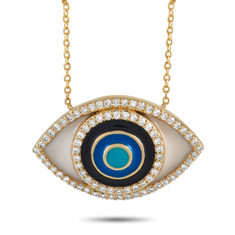 LB Exclusive 14K Yellow Gold 0.40 ct Diamond Evil Eye Necklace