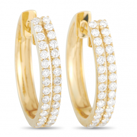 LB Exclusive 14K Yellow Gold 1.00 ct Diamond Hoop Earrings