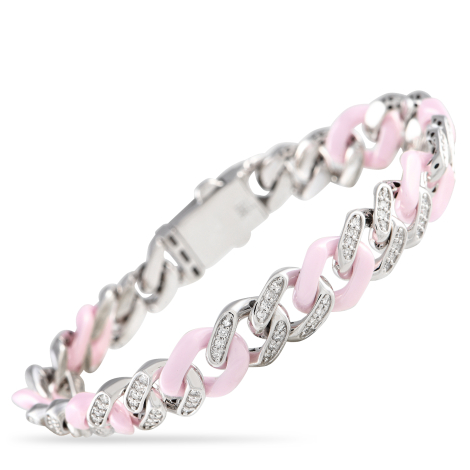 LB Exclusive 18K White Gold 1.35ct Diamond Pink Cuban Chain Bracelet