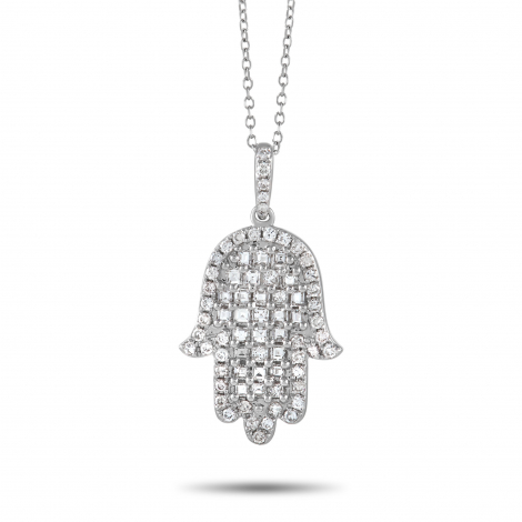 LB Exclusive 18K White Gold 0.90 ct Diamond Hamsa Necklace