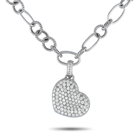 LB Exclusive 18K White Gold 5.0ct Diamond Heart Pendant Necklace