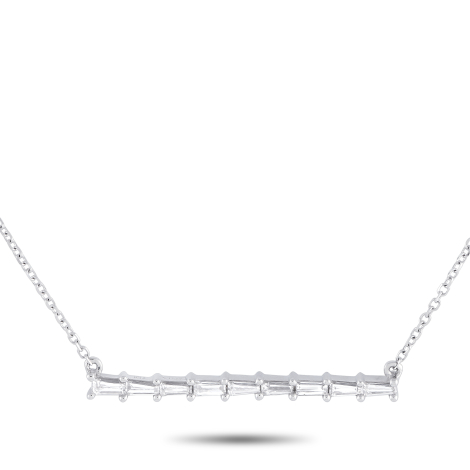 LB Exclusive 18K White Gold 0.33ct Diamond Tapered Baguette Bar Necklace