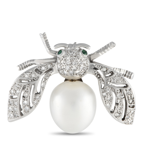 LB Exclusive 18K White Gold 0.60ct Diamond and Pearl Insect Brooch