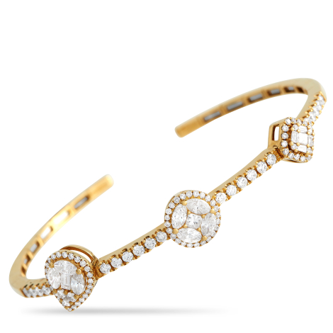 LB Exclusive 18K Yellow Gold 2.50ct Diamond Open Cuff Bracelet