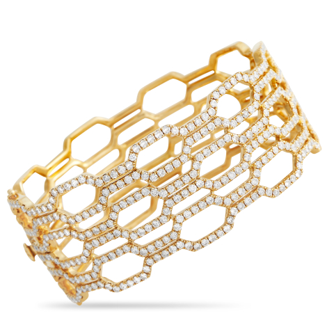 LB Exclusive 18K Yellow Gold 7.96ct Diamond Openwork Wide Bracelet