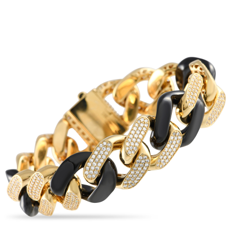 LB Exclusive 18K Yellow Gold 5.0ct Diamond Black Link Curb Chain Bracelet