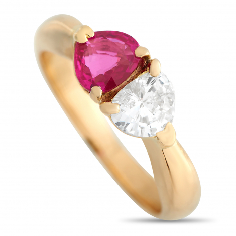 LB Exclusive 18K Yellow Gold 0.37 ct Diamond and Ruby Ring