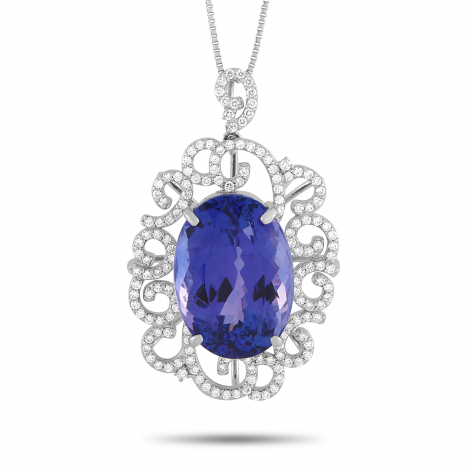 LB Exclusive Platinum 1.18 ct Diamond and Tanzanite Pendant Necklace