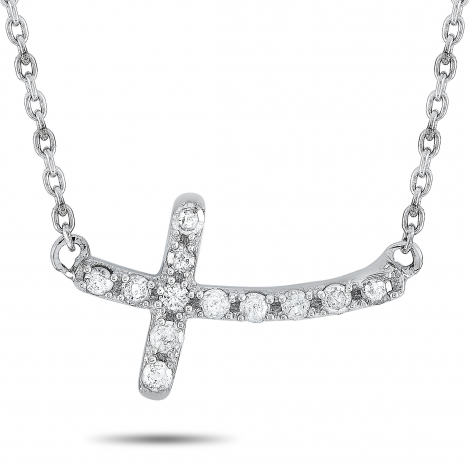 LB Exclusive 14K White Gold 0.12 ct Diamond Small Cross Pendant Necklace