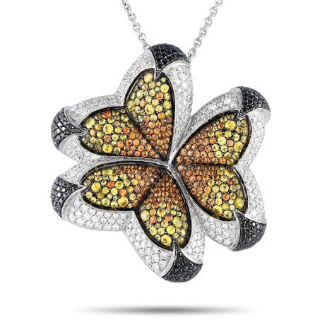 Maggioro 18K White Gold 3.81ct Black and White Diamond and Sapphire Butterfly Necklace