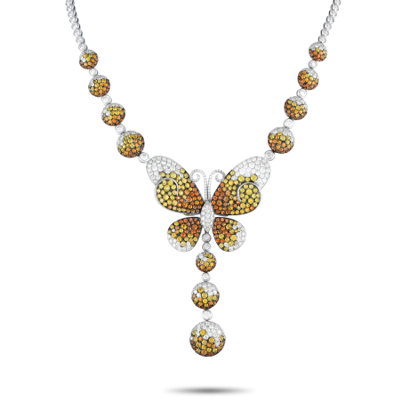 Maggioro 18K White Gold 10.85ct Diamond and Multicolored Sapphire Monarch Necklace