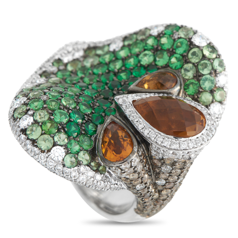 Maggioro 18K White Gold 3.09ct White and Brown Diamond, Citrine and Tsvaorite Ring