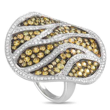 Maggioro 18K White Gold 0.94ct Diamond and Yellow Sapphire Veined Ring