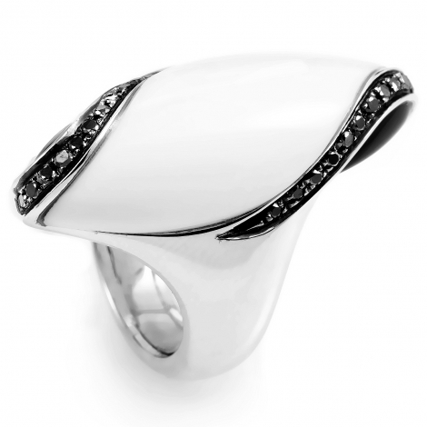 Italian Collection 18K White Gold White Agate & Diamond Ring