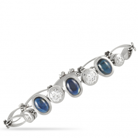 LB Exclusive Antique Platinum 1.80 ct Diamond and 4.00 ct Sapphire Bracelet 