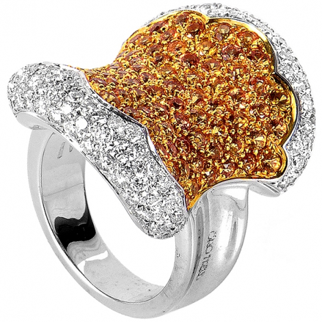 Oro Trend 18K White Gold Yellow Sapphire and Diamond Ring