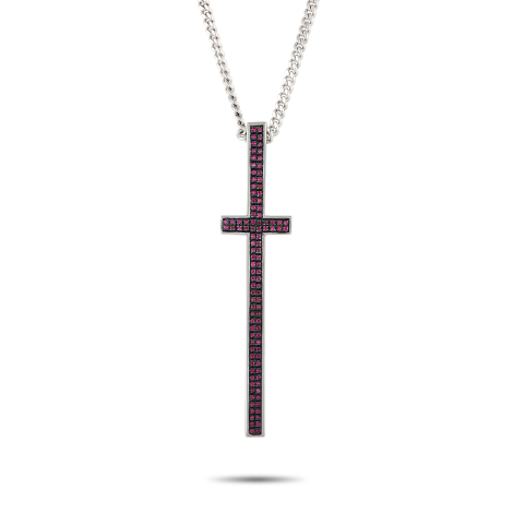 Pianegonda Silver and Ruby Cross Pendant Necklace