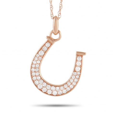 LB Exclusive 14K Rose Gold 0.18 ct Diamond Horseshoe Pendant Necklace 