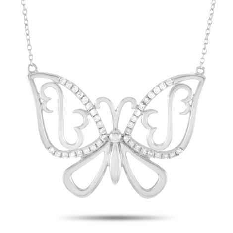 LB Exclusive 14K White Gold 0.25 ct Diamond Butterfly Pendant Necklace