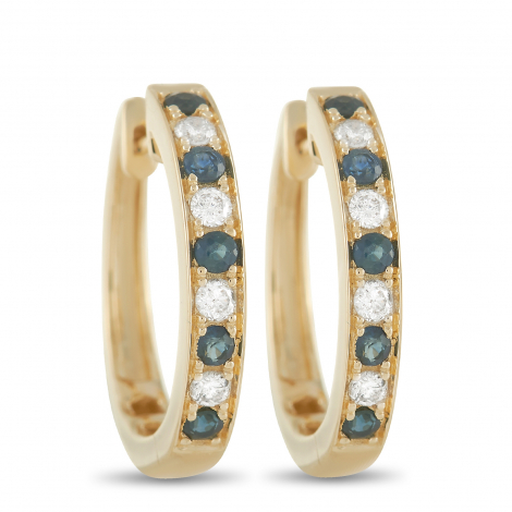 LB Exclusive 14K Yellow Gold 0.25ct Diamond and Sapphire Hoop Earrings 