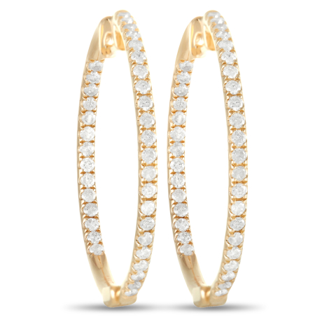 LB Exclusive 14K Yellow Gold 1.0ct Diamond Hoop Earrings