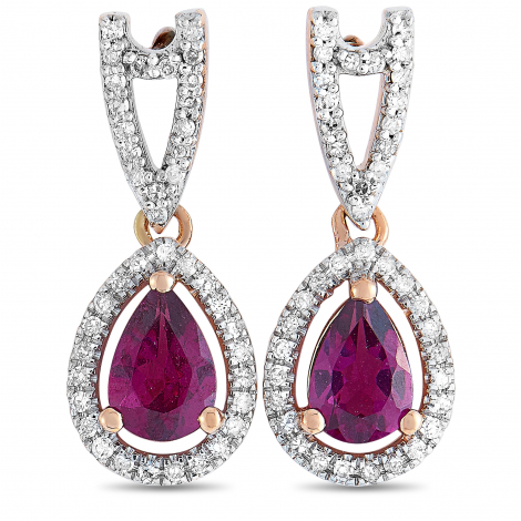 LB Exclusive 14K Rose Gold 0.91 ct Diamond and Garnet Pear Earrings