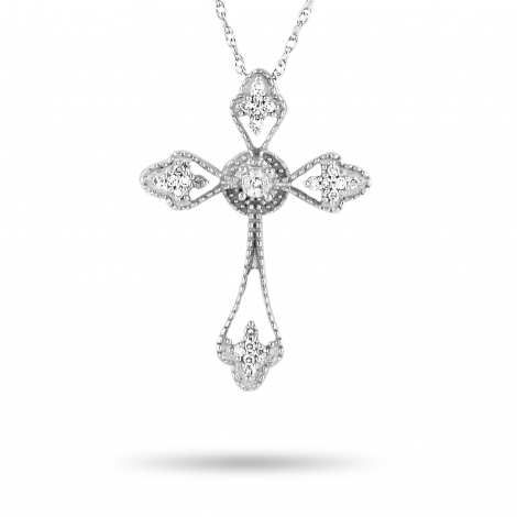 LB Exclusive 14K White Gold 0.10 ct Diamond Small Cross Pendant Necklace