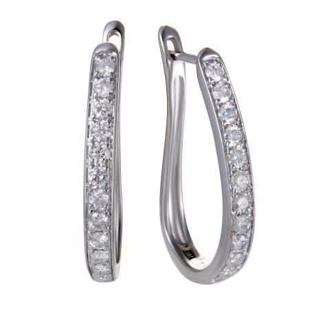 ~1ct 14K White Gold Diamond Oval Hoop Earrings 