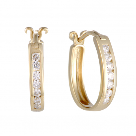 ~.25ct Small 14K Yellow Gold Diamond Oval Hoop Earrings