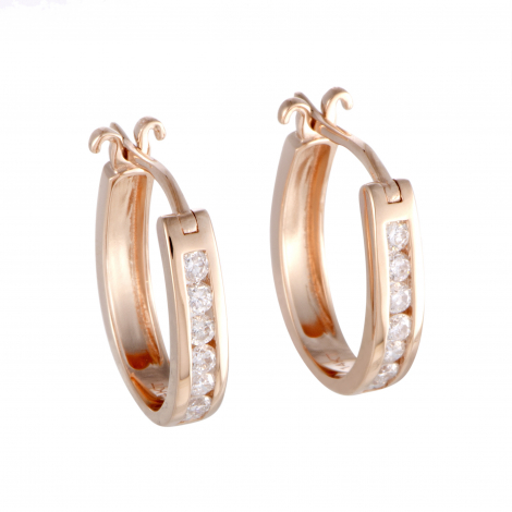 ~.33ct Small 14K Rose Gold Diamond Oval Hoop Earrings 