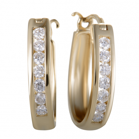 ~.33ct 14K Yellow Gold Diamond Small Oval Hoop Earrings