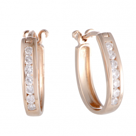 LB Exclusive 14K Rose Gold .25 Carat VS1 G Color Diamond Oval Hoop Huggies Earrings