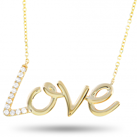 LB Exclusive 14K Yellow Gold 0.10 ct Diamond Love Pendant Necklace