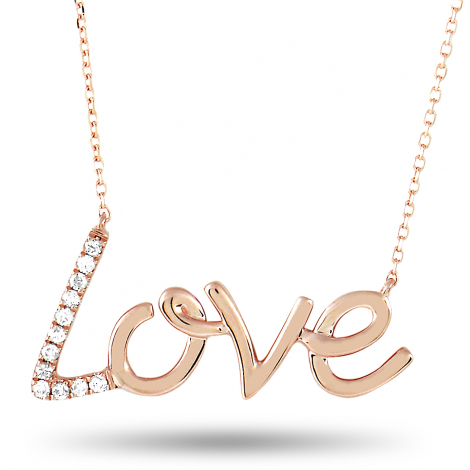 LB Exclusive 14K Rose Gold 0.10 ct Diamond Love Pendant Necklace