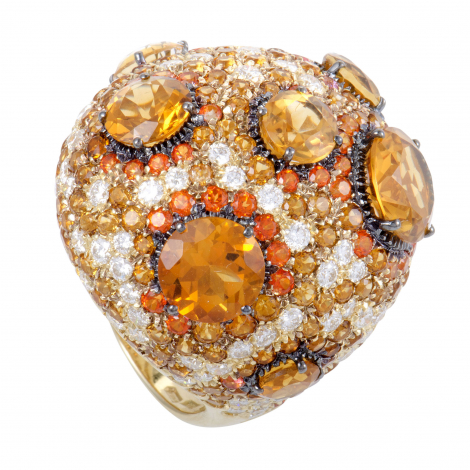 Roberto Coin 18K Yellow Gold Orange Citrine and Topaz and Diamond Cocktail Ring  