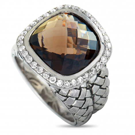 Scott Kay Sterling Silver Diamond and Quartz Dome Ring