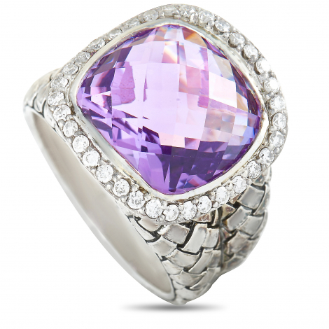 Scott Kay Sterling Silver Diamond and Amethyst Dome Ring